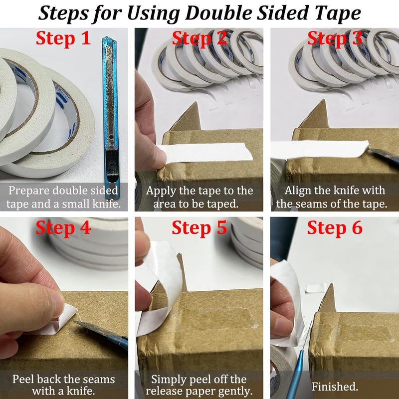 SmaringWing Double Sided Tape for Crafts, 6 Rolls Multi-Size Double-Sided Adhesive Tape for Arts, Photography, Gift Box, Scrapbooking, Card Making, Paper Backing - Image 4